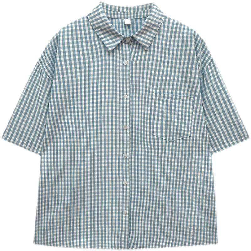 Áo sơ mi tay ngắn dáng rộng kẻ sọc caro phong cách Hàn Quốc thời trang mùa hè cho nữ 2 màu tùy chọn | BigBuy360 - bigbuy360.vn