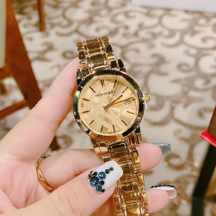 Đồng hồ Bubery Nữ cao cấp chạy pin máy Nhật size 28-34mm dây vân kim loại vàng gold rực rỡ