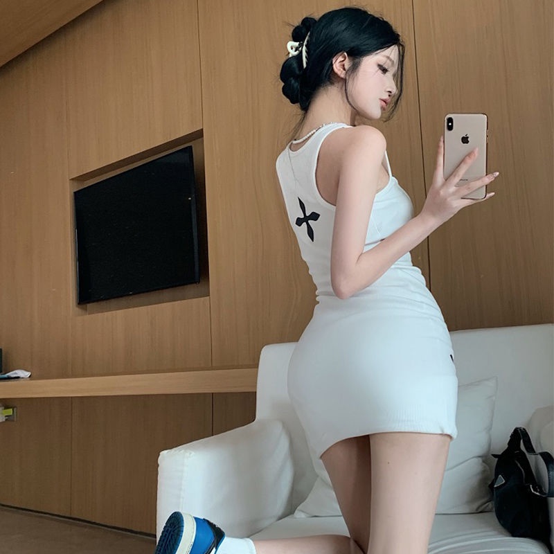 COZOK Đầm Không Tay Họa Tiết In Kiểu Dáng Đơn Giản Hợp Thời Trang