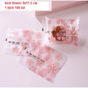 (9*11.5 cm | TO) Túi bánh hàn miệng Hoa Anh Đào  (100c)