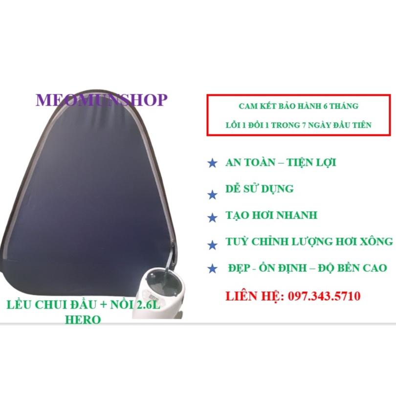 Bộ nồi lều xông hơi Hero 2.6 lít + lều xông hơi chui đầu tự bung vài dầy, bảo hành 6 tháng