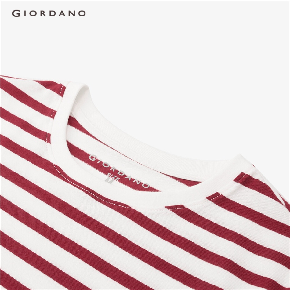 Áo thun GIORDANO 13322751 cổ tròn tay dài chất cotton màu tương phản kiểu dáng cá tính bắt mắt thường ngày cho nữ