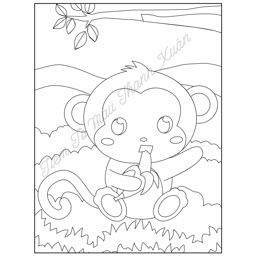 Set 10 Tờ Tranh Tô Màu Hình Chú Khỉ Cute Cho Bé Tô Màu Sáp, Màu Chì - Tiệm Tô Màu Thanh Xuân