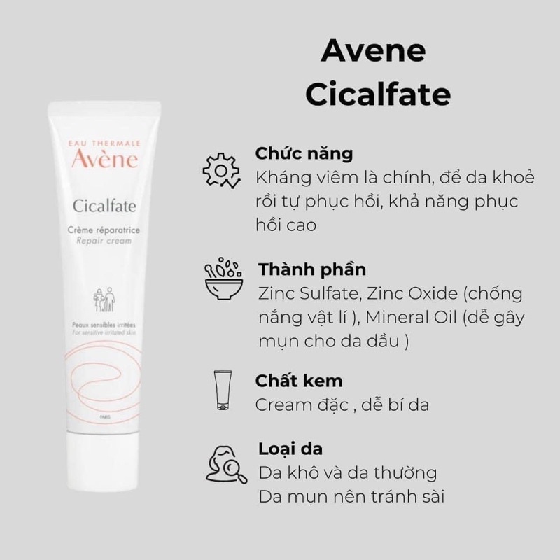 Avene Cicalfate repair cream phục hồi da dưỡng ẩm và giảm sẹo thâm 40ml 100ml