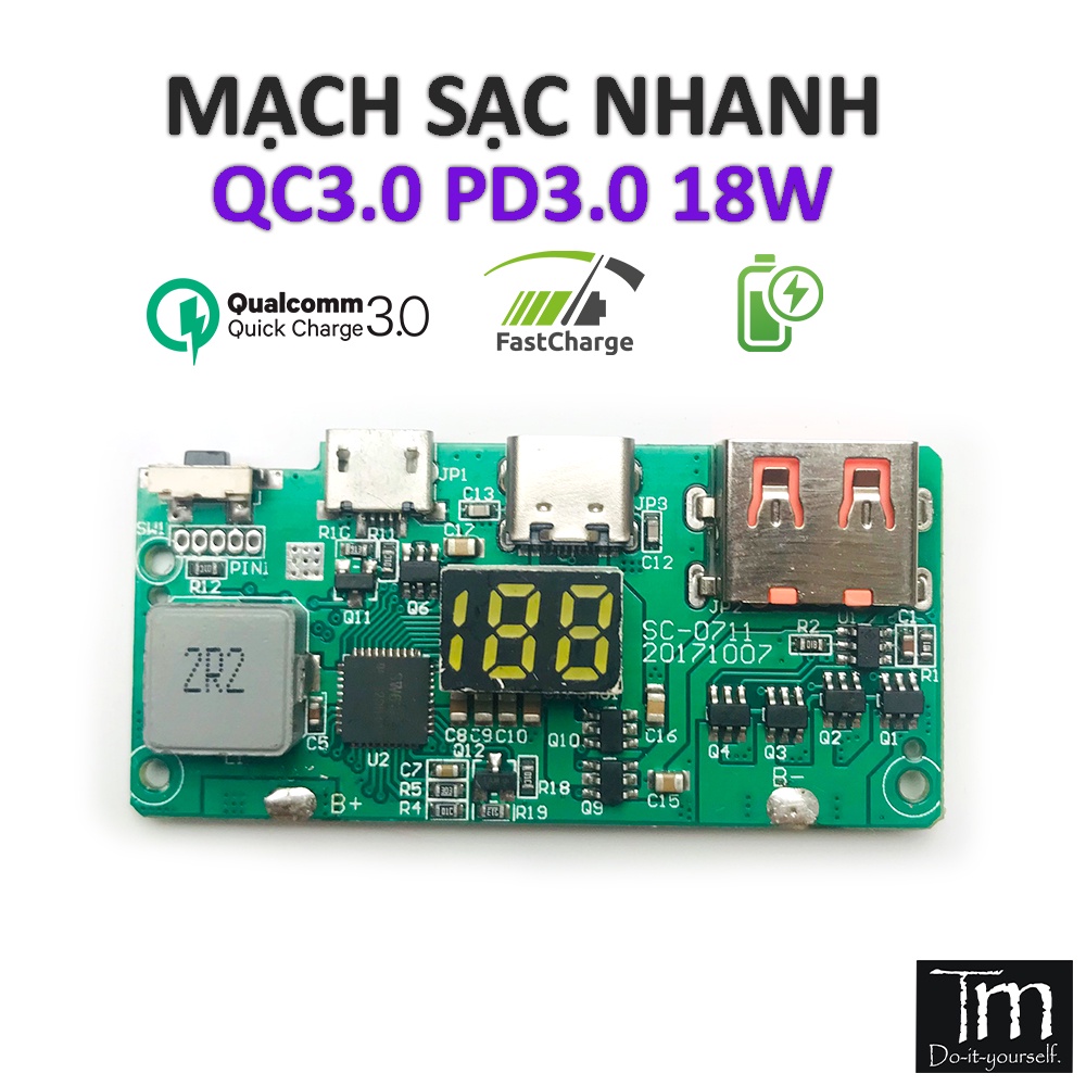 Mạch Sạc Dự Phòng Sạc Nhanh Hiển Thị LCD 18W SW6106 QC3.0 PD3.0