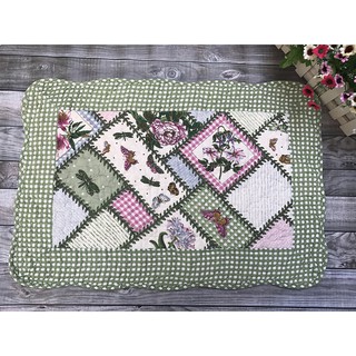 Thảm chùi chân vải cotton 60x40cm - Caro xéo viền xanh lá