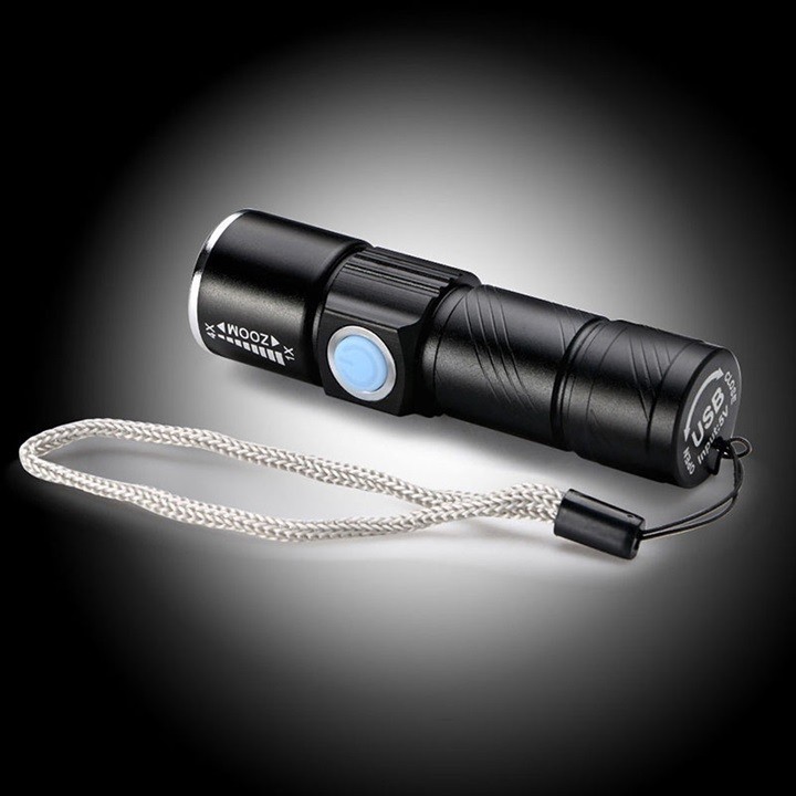 Đèn pin mini siêu sáng Cree Q5 Zoom xa tối đa 200M - Cổng sạc USB