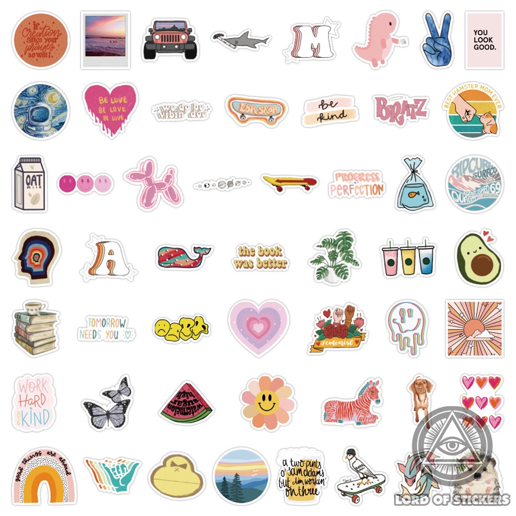 Set 50 Nhãn Dán Sticker Cute VSCO Phong Cách Hoạt Hình Chống Thấm Nước Trang Trí Mũ Nón Bảo Hiểm, Laptop, Điện Thoại, Sổ