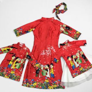 Combo áo dài cách tân mẹ con