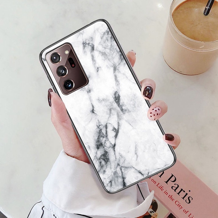 Ốp Điện Thoại Kính Cường Lực Cạnh Silicon Mềm Chống Sốc Họa Tiết Cẩm Thạch Cho Samsung Galaxy Note 20 Ultra Lite Note20 Note20Ultra 5G