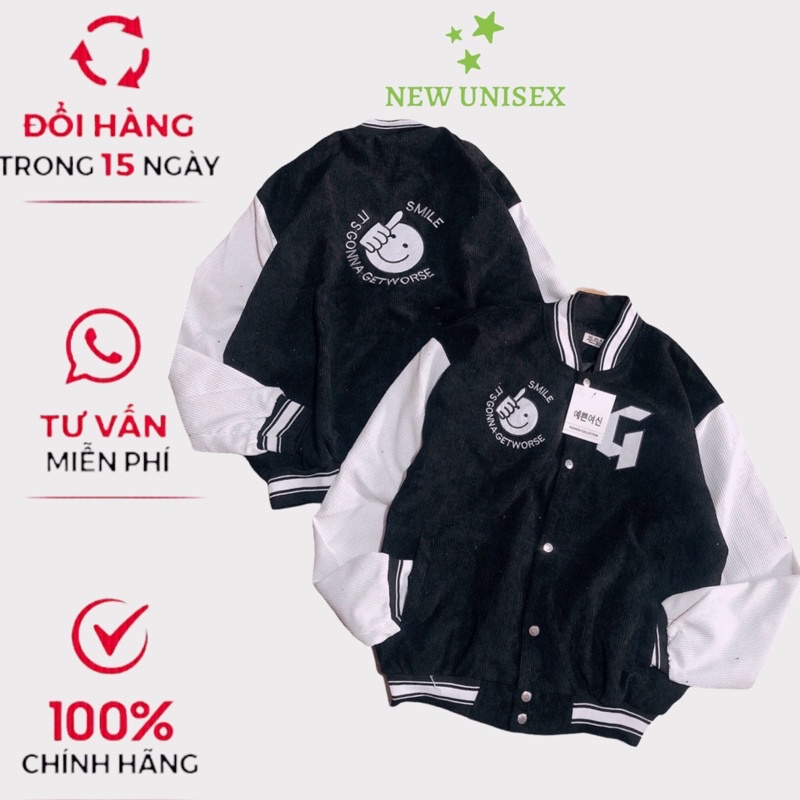 Áo Khoác Bomber Nam Nữ Chất Nhung 2 Lớp Chữ G Phối Mặt Cười Form Rộng Mặc Mát Che Nắng Chắn Gió Tốt [NEW UNISEX]