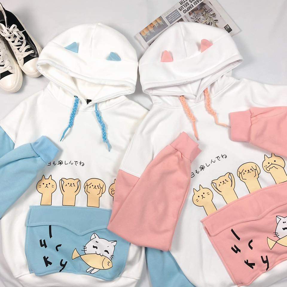 Áo Hoodie Nỉ Bông YUNI MÈO CÁ LUCKY Unisex