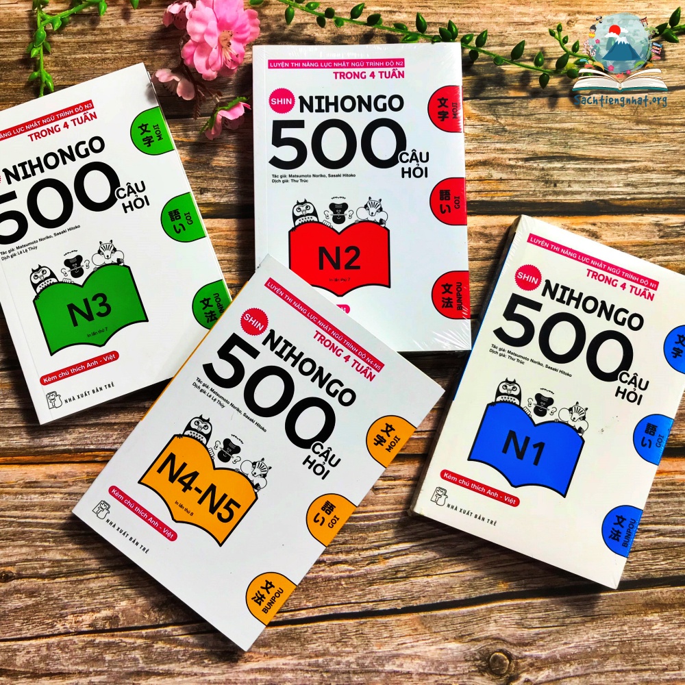 Sách tiếng Nhật Trọn bộ 4 quyển 500 câu hỏi ôn tập N1 N2 N3 N4.5