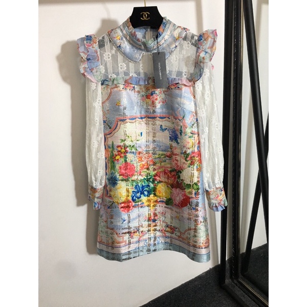 áo nữ ren ve áo mới đính cườm khâu ren dài tay D&G