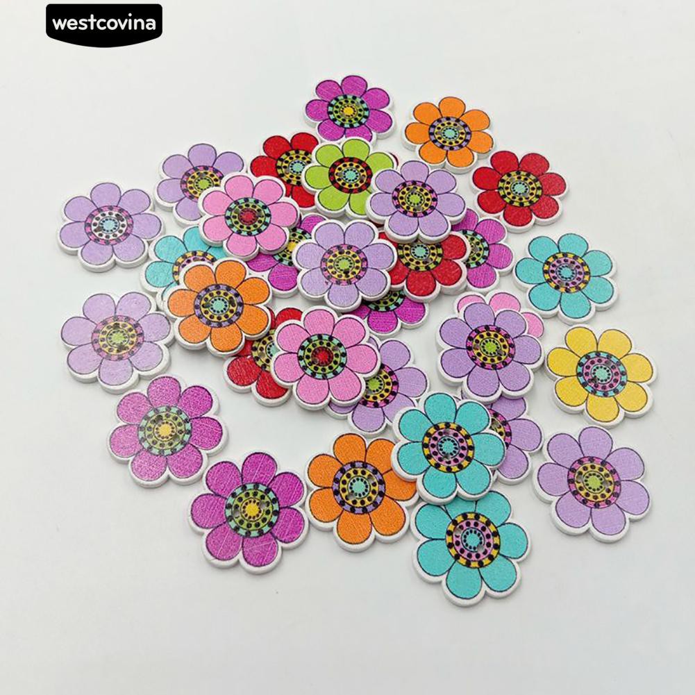 Set 100 Cúc Gỗ 2 Lỗ Hình Hoa Hướng Dương Xinh Xắn Dùng Để Trang Trí Đồ Thủ Công