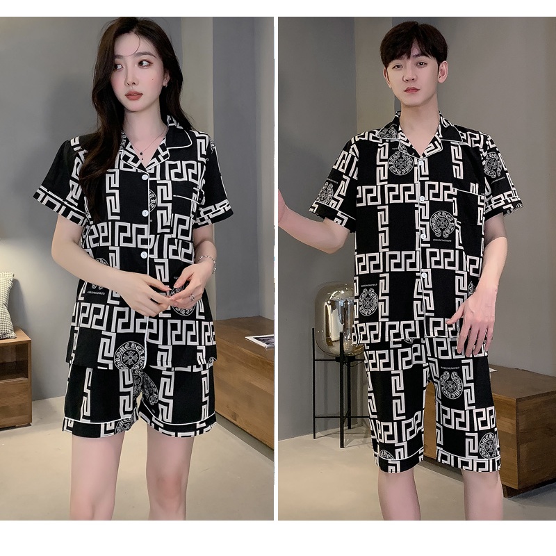 Bộ Đồ Ngủ Vải Lụa Satin Tay Ngắn Dành Cho Nam Và Nữ
