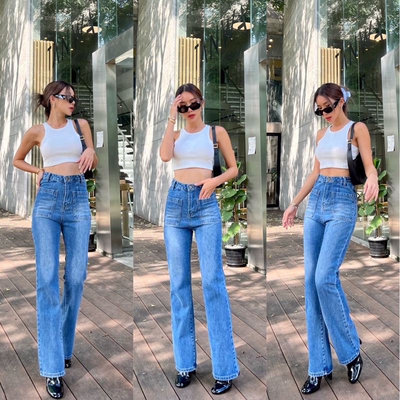 quần jeans lưng cao ống suông thái lan 2022 new