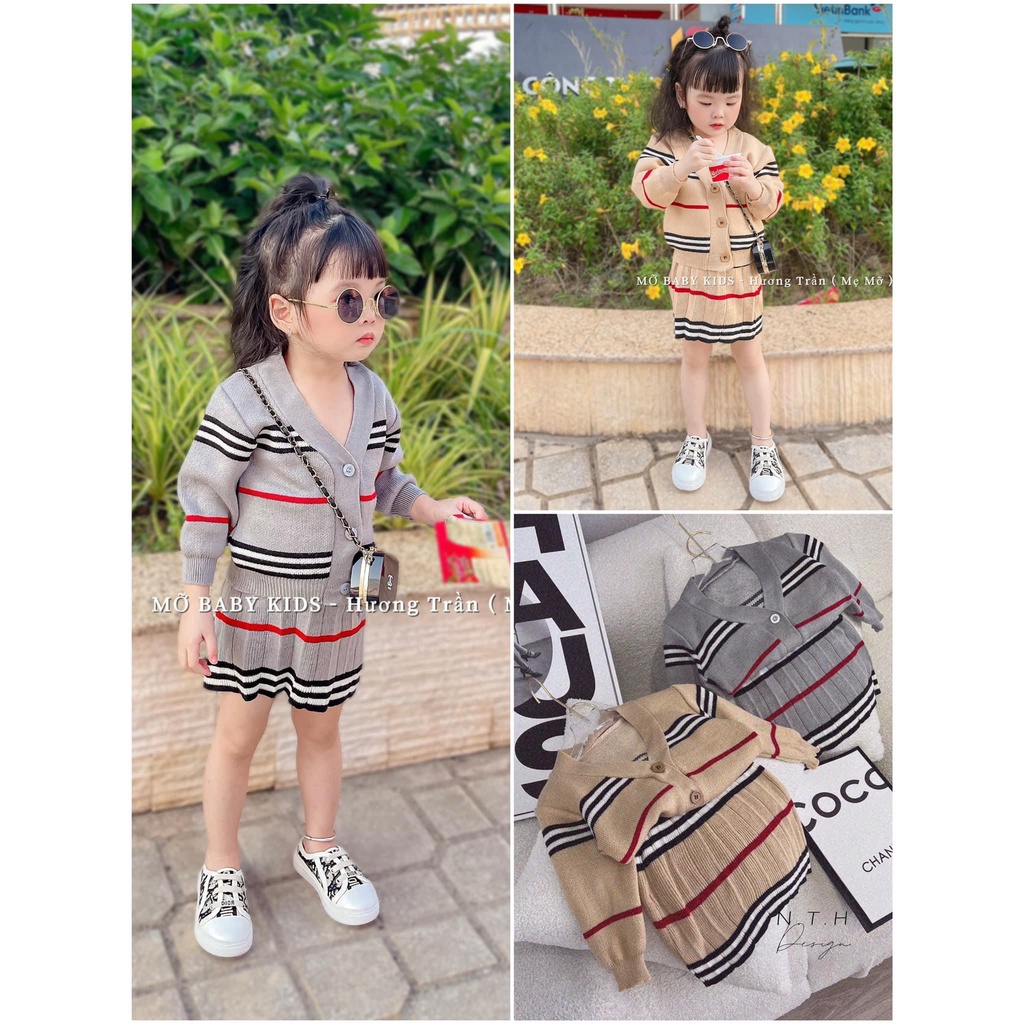 A19- SET ÁO KHOÁC LEN KÈM CHÂN VÁY KẺ BBR CHO BÉ