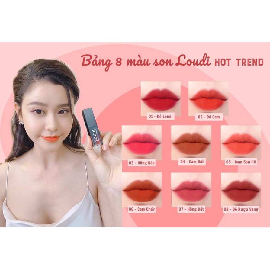 Set 4 Son Kem Lì Loudi Matte Lipcream Nhiều Màu Chính Hãng