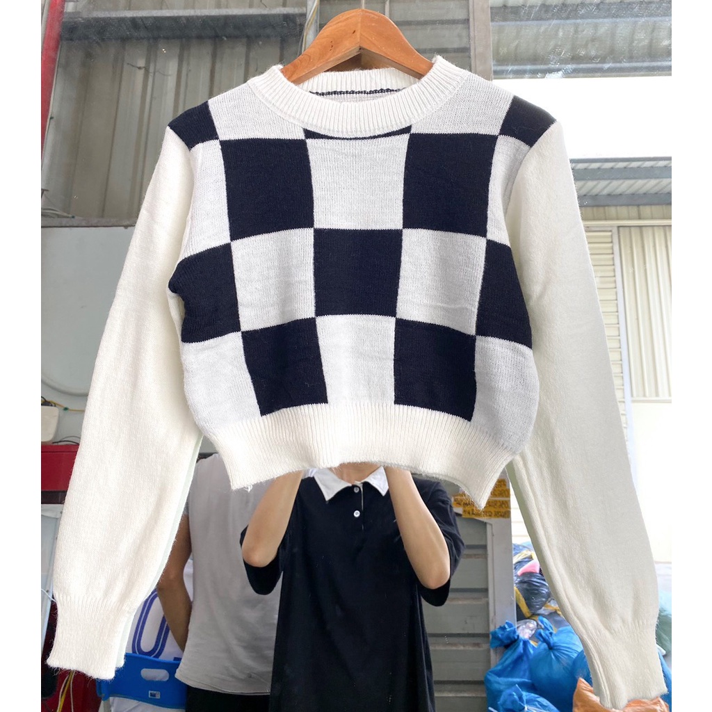 Áo len lông cừu kẻ caro, Áo len croptop hàng Quảng Châu - Xưởng May Hạnh Hồng | BigBuy360 - bigbuy360.vn