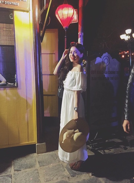 Maxi trắng trễ vai H0073 (hình thật khách feedback) | BigBuy360 - bigbuy360.vn