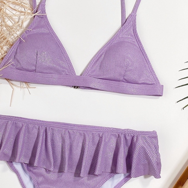 [BKN1068] &lt;ÂU&gt; SET BIKINI TÍM LILAC BÈO HÔNG VẢI TĂM (CẠP CAO)