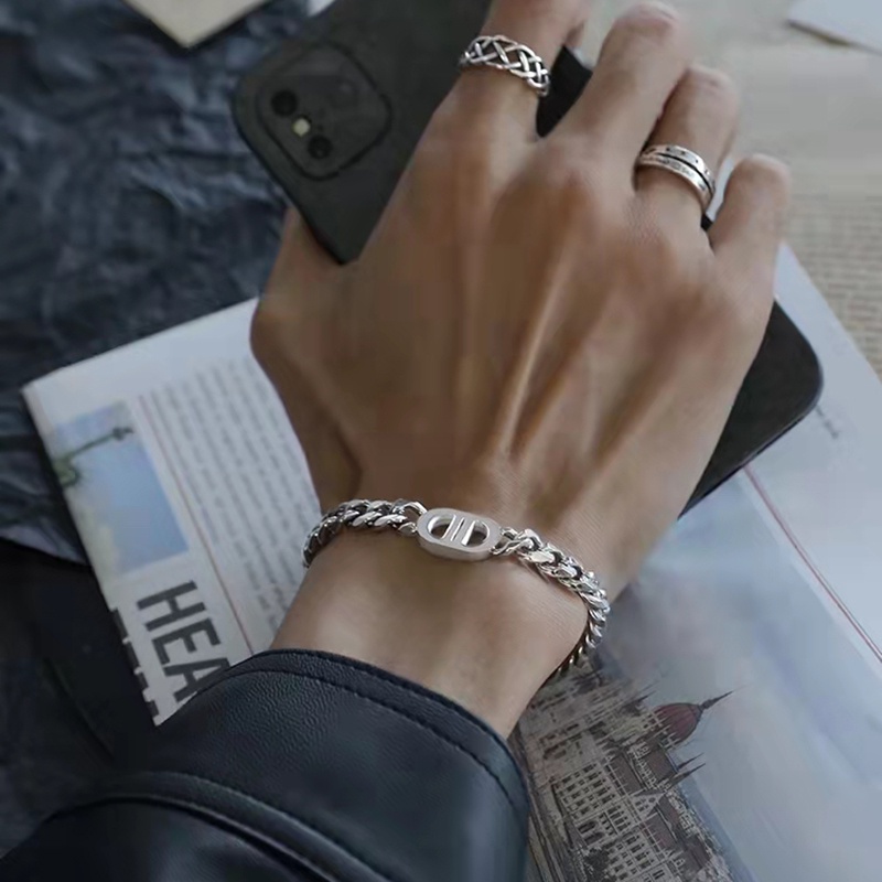 Vòng đeo tay kiểu dây xích dày phong cách hip hop dành cho nam và nữ