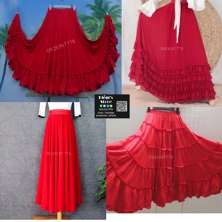 chân váy đỏ (xoè 260cm) dài tầng phong cách boho
