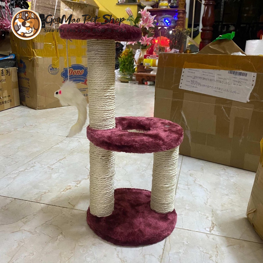 [Ảnh thật]  Trụ cào móng mèo ( Cattree) 3 tầng có nệm và đồ chơi - GOUMAO PET