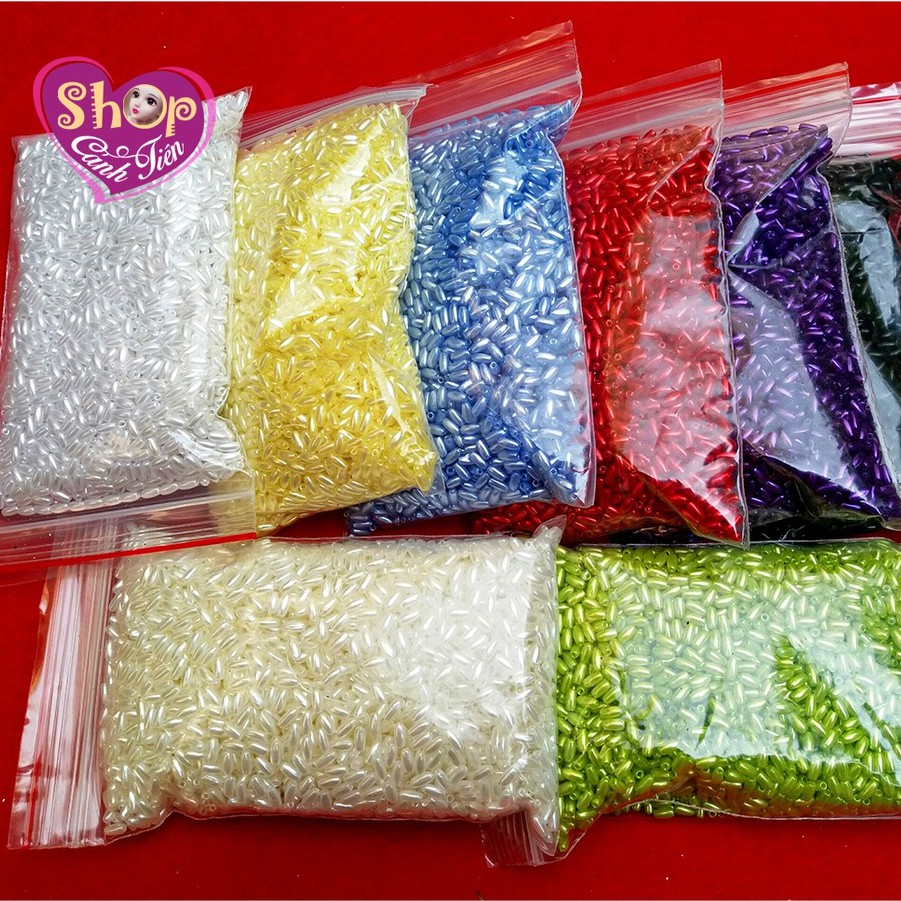 Gói Hạt cườm thoi 3x6mm, 4x8mm  đủ màu phủ nhũ cực đẹp - Nguyên liệu làm đồ Thủ công giá tốt