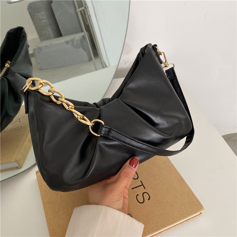 Túi đeo chéo ELGY màu trơn có dây xích thiết kế đơn giản phong cách retro hợp thời trang cho nữ