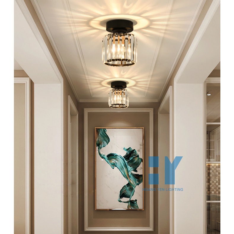 Đèn ốp trần pha lê họa tiết vuông tròn trang trí phòng khách phòng ngủ hành lang bao gồm bóng led