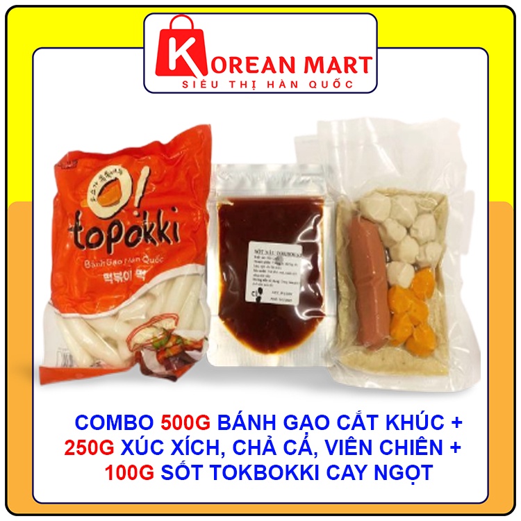 Combo 500g bánh gạo hàn quốc Sannadle + 100g sốt tokbokki + 250g chả cá, xúc xích, viên chiên