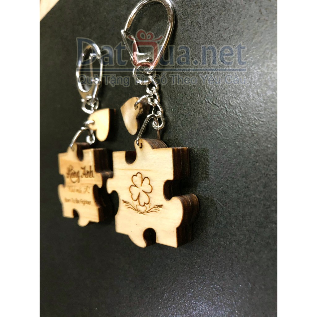Móc Khóa Gỗ Khắc Tên Theo Yêu Cầu Hình Mảnh Ghép