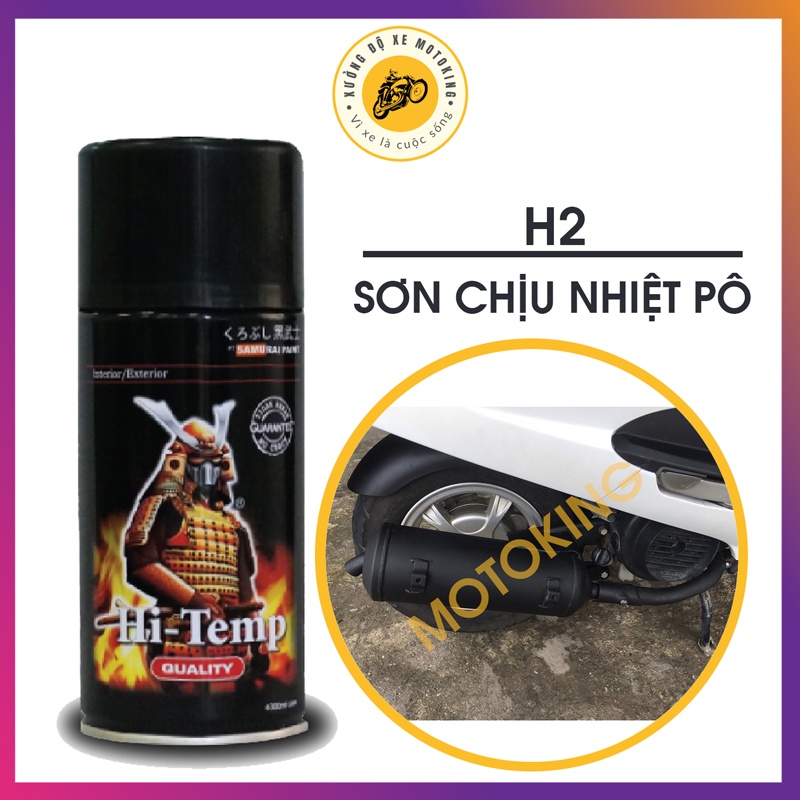 Bình sơn samurai h2 chịu nhiệt, chống cháy màu đen mờ 300ml - sơn pô zin