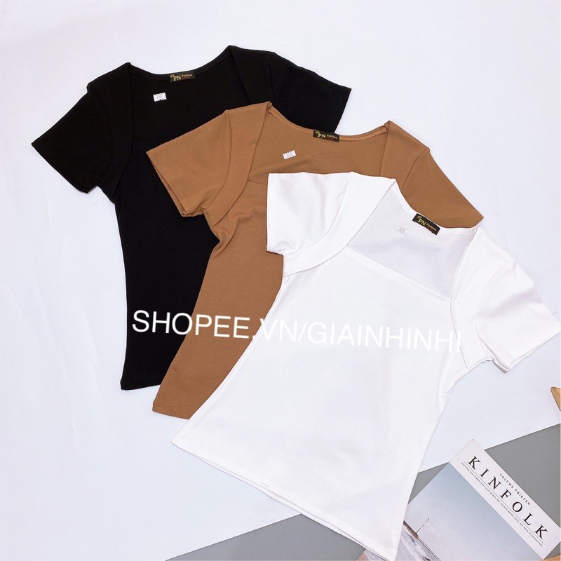 Áo phông cotton nữ cổ chữ U mềm mại thoáng mát