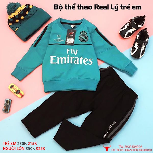 Bộ nỉ TRẺ EM - mẫu 2 - các câu lạc bộ bóng đá Manchester, Arsenal, Chelsea, Barca, Real, Liverpool - Trâu shop