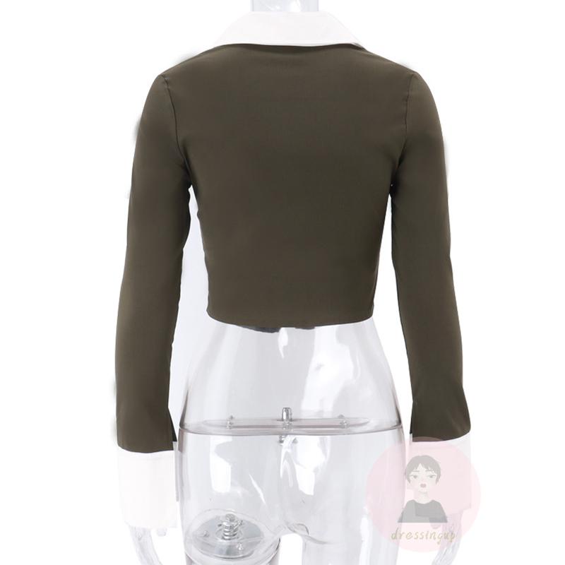 Áo Thun Tay Dài Màu Sắc Tương Phản Phong Cách Retro Dành Cho Nữ