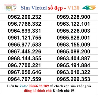 Sim Viettel V120 đầu 09 số đẹp giá rẻ 19