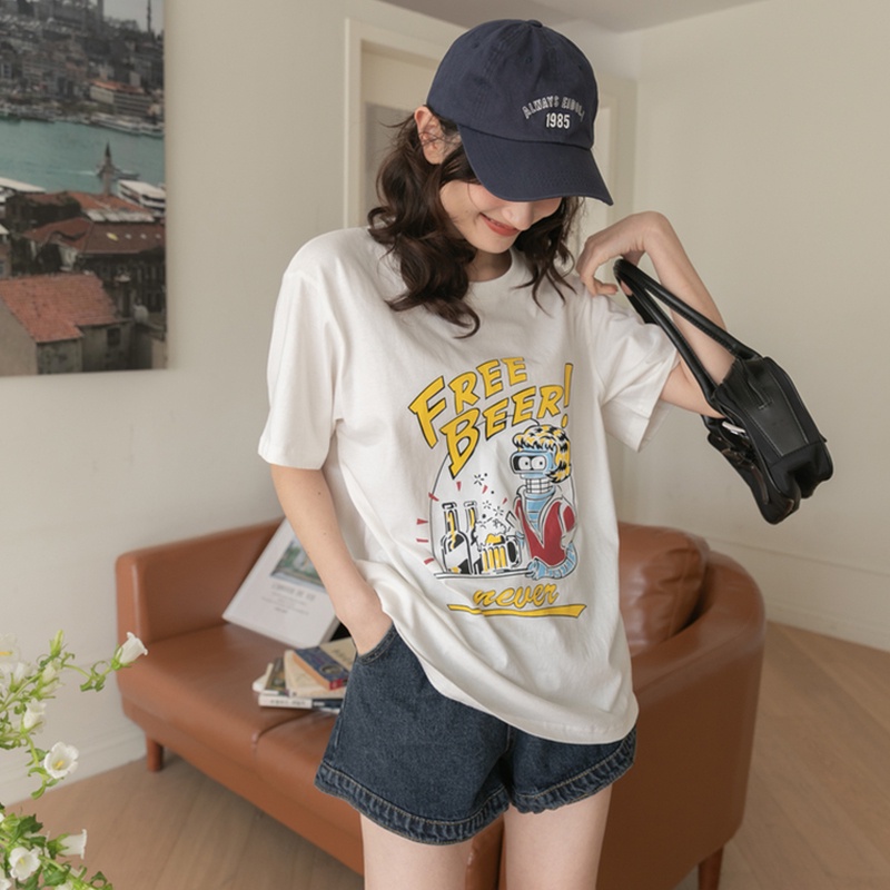 NRVP Áo Thun Cotton Tay Ngắn Cổ Tròn Màu Trơn Thời Trang Dành Cho Nữ