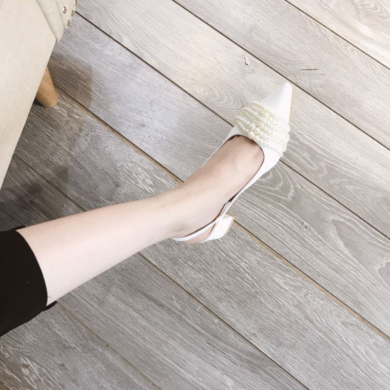 T(ẢNH THẬT) Sandal Gót Vuông 4p Mũi Phối Ngọc Da Mềm Êm Fullbox Cao Cấp