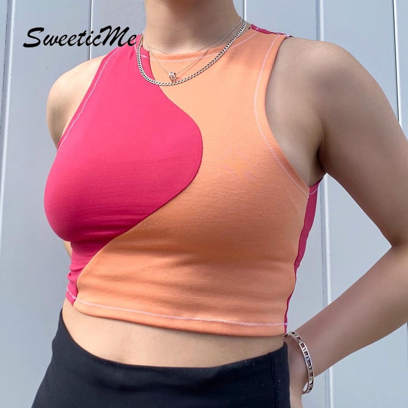 Áo Không Tay Sweeticme Cổ Tròn Phối Màu Tương Phản Mới Cho Nữ 2021 | BigBuy360 - bigbuy360.vn