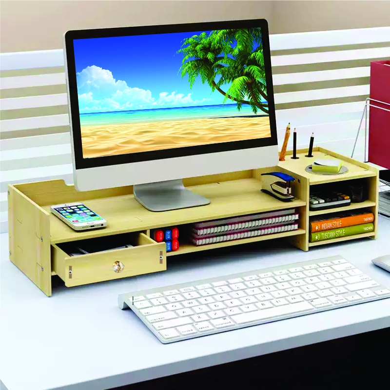 Kệ máy tính kệ sách kệ hồ sơ để bàn kèm cắm viết bằng gỗ KMT1