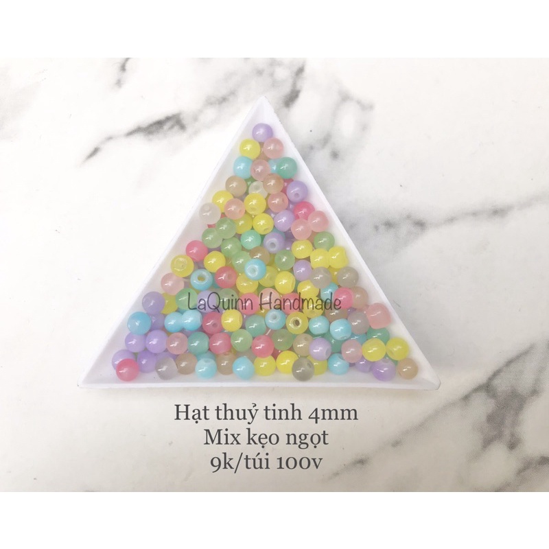 Hạt thuỷ tinh 4mm làm vòng tay - nguyên liệu handmade