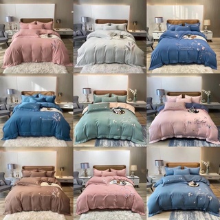 Bộ Chăn Ga Gối Cotton Line Thêu Hoa Rẻ Quạt full 3 màu