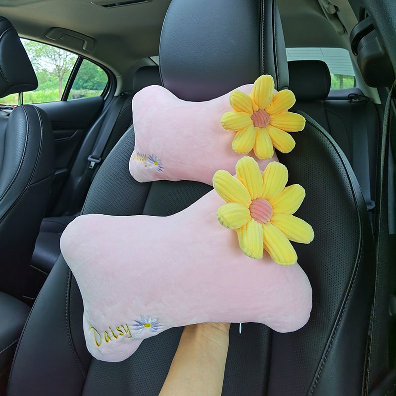 Đệm Gối Tựa Đầu/ Kê Lưng Xe Hơi Thiết Kế Hoa Dễ Thương