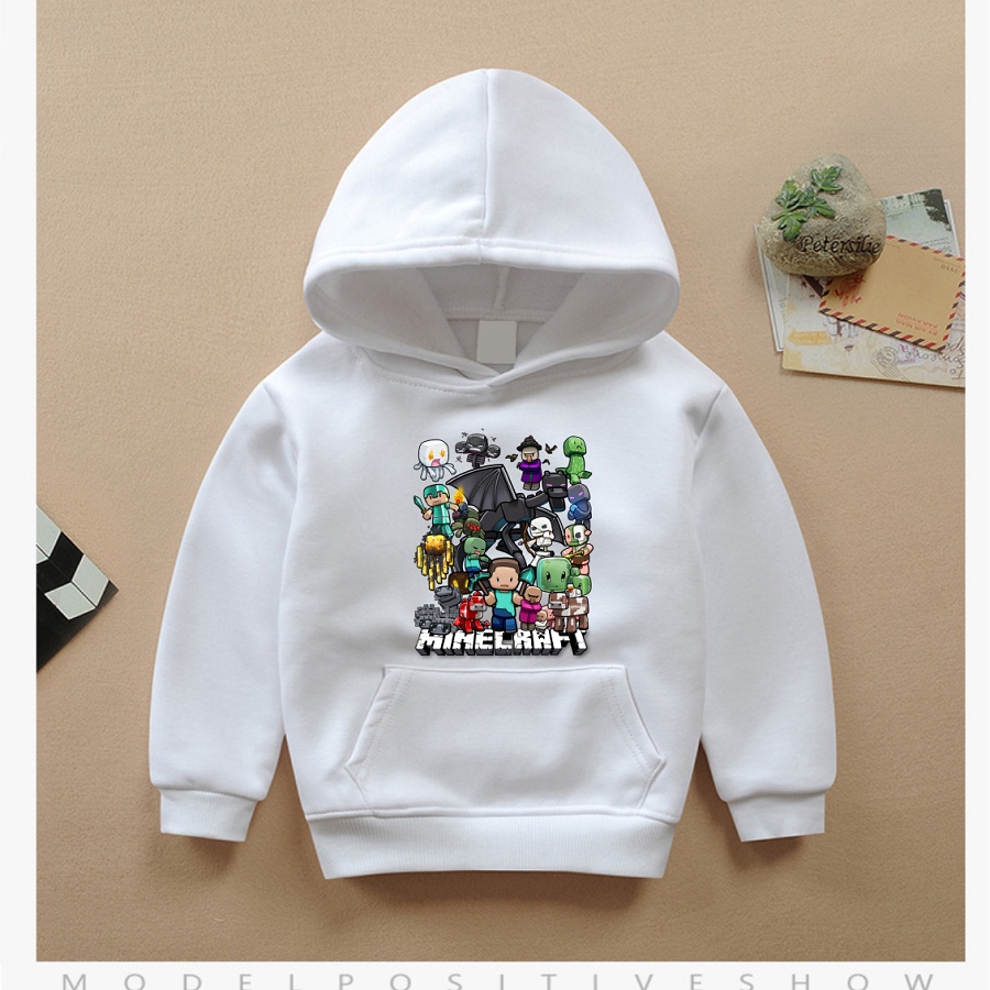 Áo hoodie minecraft áo khoác màu trắng cực chất cho bé trai bé gái