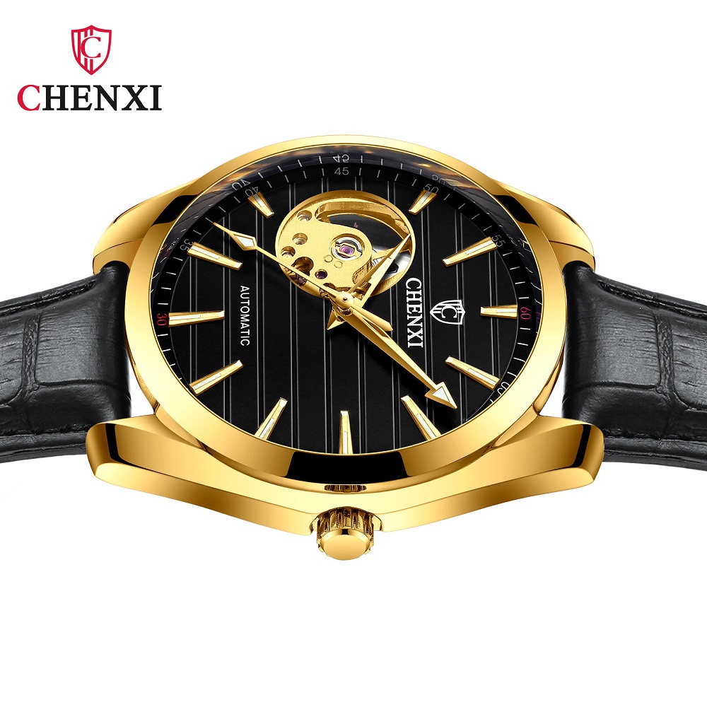 Đồng Hồ Cơ Tự Động Dạ Quang Chống Nước Với Dây Đeo Da Chenxi Phong Cách Mới Cho Nam
