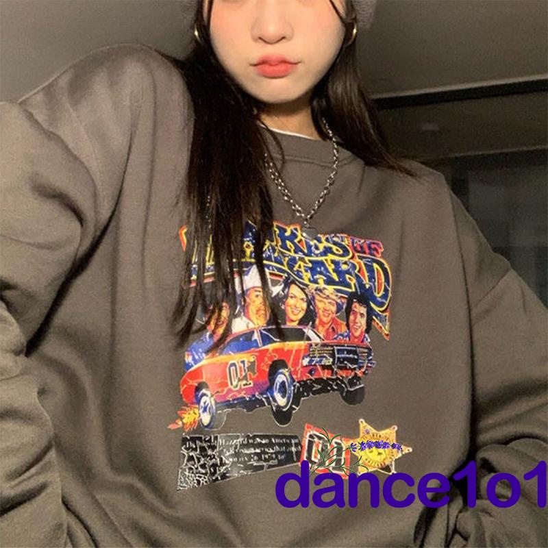 Áo nỉ dài tay cổ tròn form rộng in họa tiết hoạt hình cho nữ