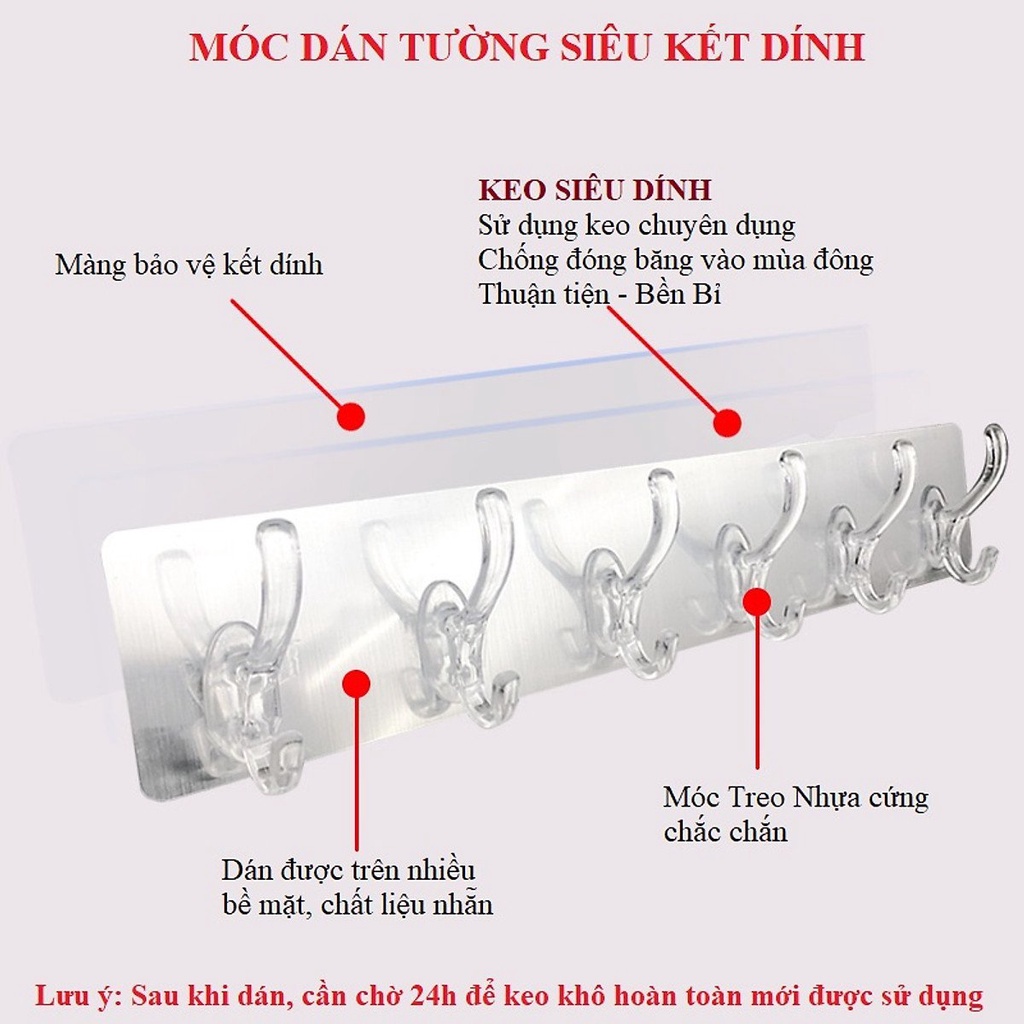 [Treo Được Mọi Thứ] Thanh Treo 6 Móc Dán Tường 6 Nhánh Siêu Dính Họa Tiết 3D